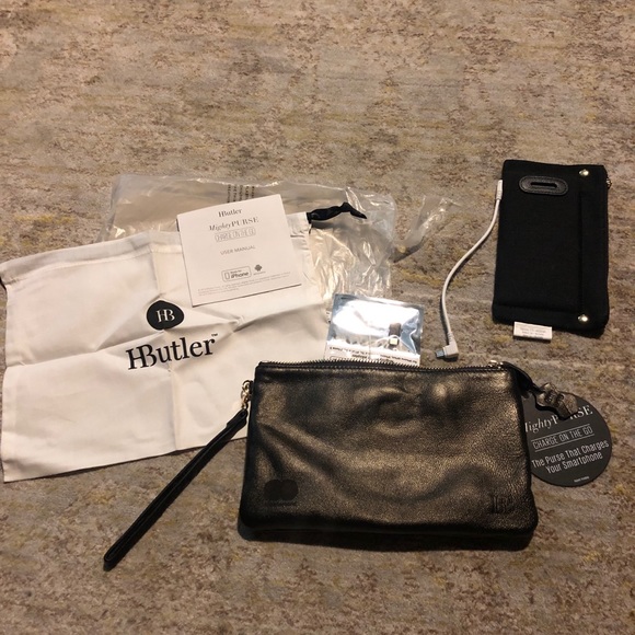 HButler Handbags - MightyPurse black wristlet with phone charger- NEW